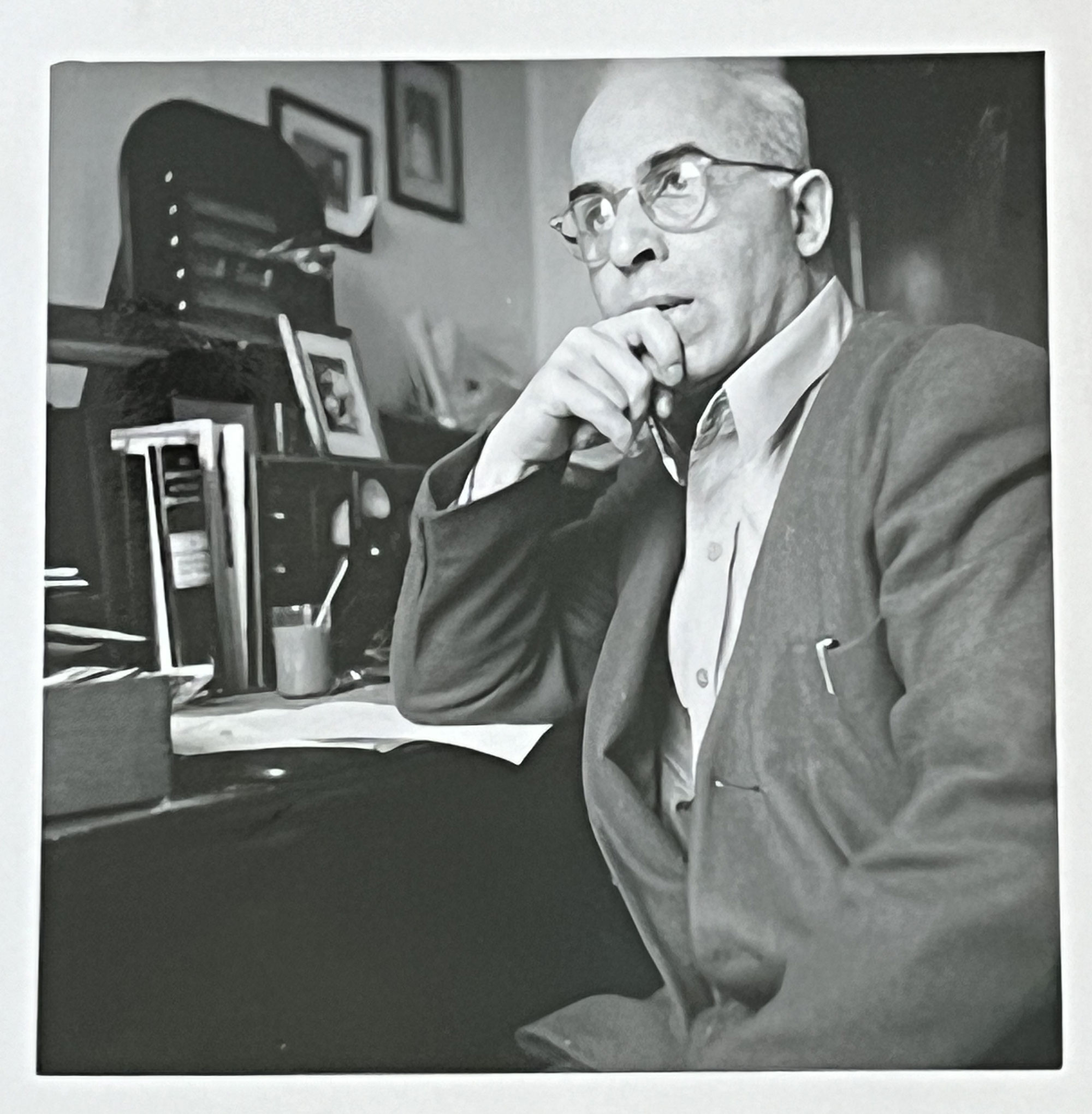 Ernest Pisko at his desk at home (Allston, Mass.) in the late 1940s